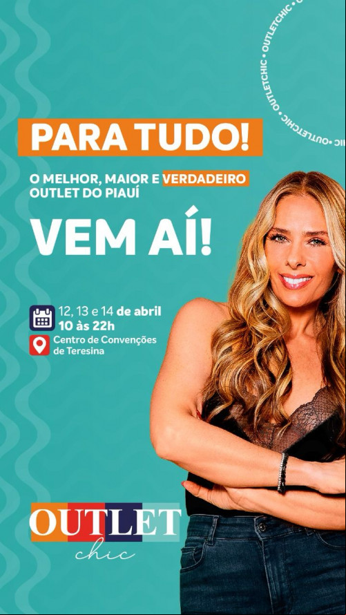 #Outlet ChicThe - Prepare-se para o evento mais aguardado do ano: a 23º edição do Outlet Chic!!! Com 11 Anos de sucesso de público e vendas, o verdadeiro bazar do Piauí está de volta com mais de 100 marcas reunidas no Centro de Convenções de Teresina, oferecendo descontos de até 80%! Não perca essa oportunidade única de renovar seu guarda-roupa com muito estilo e economia. #OutletChic #bazar #descontosimperdíveis!!! @outletchicthe Informações: (86) 9 9460-0607 Roberta Rocha (86) 9580-7777 Marister Ramos. Imperdível!!! - (Divulgação)