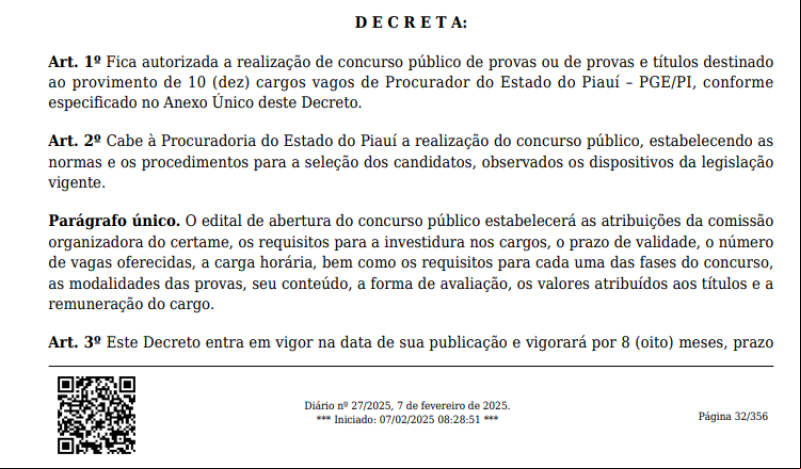 Governo do Piauí anuncia concurso para Procurador do Estado com 10 vagas - (Reprodução)